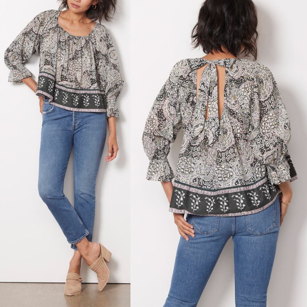 Cleobella NWT XS Anna Blouse Anthropologie Organic Cotton Open Back Cropped Top